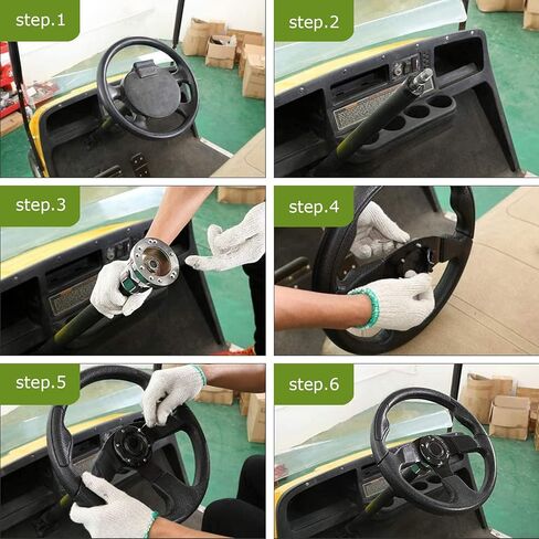 Universal Racing/Golf Cart Steering Wheel, 13.8" 6 Bolts Wood Grain Racing Steering Wheel Classic Nostalgia Style with Horn Button Vintage(Frosted Black) in Saudi Arabia