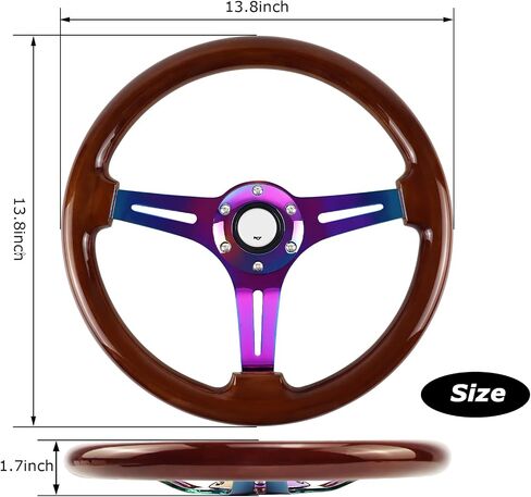 Universal Racing/Golf Cart Steering Wheel, 13.8" 6 Bolts Wood Grain Racing Steering Wheel Classic Nostalgia Style with Horn Button Vintage(Frosted Black) in Saudi Arabia