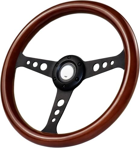Universal Racing/Golf Cart Steering Wheel, 13.8" 6 Bolts Wood Grain Racing Steering Wheel Classic Nostalgia Style with Horn Button Vintage(Frosted Black) in Saudi Arabia
