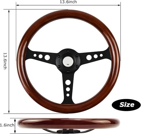 Universal Racing/Golf Cart Steering Wheel, 13.8" 6 Bolts Wood Grain Racing Steering Wheel Classic Nostalgia Style with Horn Button Vintage(Frosted Black) in Saudi Arabia