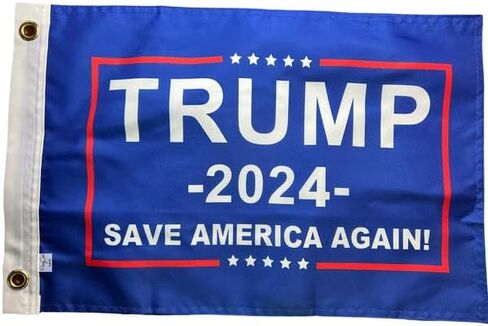 دراجة سيارة دونالد ترامب صغيرة مقاس 30.48 سم × 45.72 سم 2024 أنقذ أمريكا مرة أخرى بعلم أزرق من MAGA in Kuwait