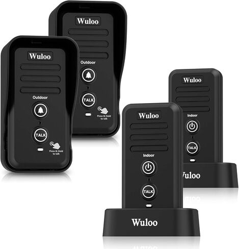 أجراس باب لاسلكية من Wuloo للفصول الدراسية المنزلية، جرس باب إلكتروني مقاوم للماء Intercomunicador مع نطاق 1/2 ميل و3 مستويات صوت وبطارية قابلة لإعادة الشحن (أسود، 1 و2) in Kuwait