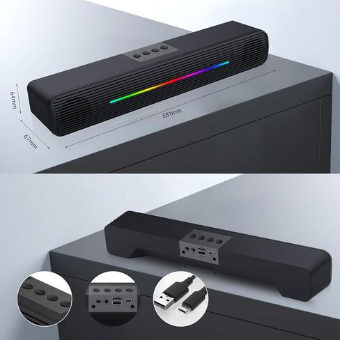 Computer Speakers for Desktop pc, Bluetooth and 3.5mm Aux-in Computer SoundBar Speaker for Laptop, PCs, Monitor, Xbox, Tablets, TV, Wireless Gaming Speakers with Lighting and Strong Bass in Kuwait