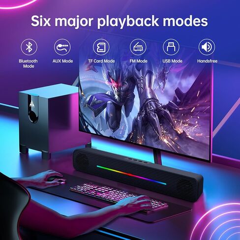 Computer Speakers for Desktop pc, Bluetooth and 3.5mm Aux-in Computer SoundBar Speaker for Laptop, PCs, Monitor, Xbox, Tablets, TV, Wireless Gaming Speakers with Lighting and Strong Bass in Kuwait