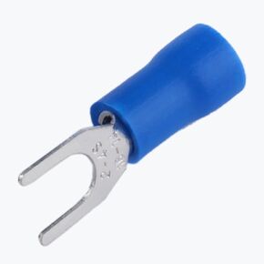 16-14AWG Insulated Fork Spade Wire Connectors,100Pcs U-Type Electrical Crimp Terminals Kit for 1.5-2.5mmq Cable USA Screw#8 (M4 Blue)