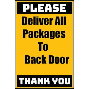Home Comforts Delivery Sign - Deliver All Packages To The Back Door No Arrow, Vinyl Stickers - 3.5"" x 5"" - 3 Pack