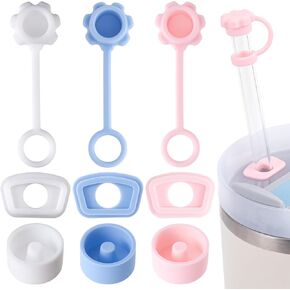 3 Sets Spill Stoppers for 40oz Stanley Quencher H2.0, 10mm Straw Cover Cap, Square Leak Proof Lid, Round Lid Spill Plug, Silicone Leak Stopper Drinking Cup Accessories
