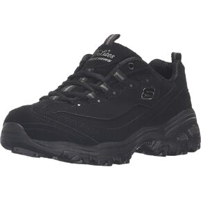 Skechers Sport womens Dlites-play On Memory Foam Lace-up Sneaker,Black/Black,5 M US