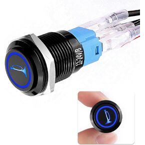 16mm Horn Button Push Button Switch,12V Waterproof Momentary Switch for Accurate Horn Control,Professional Marine Push Button Switch with Blue LED Light Car Accessories