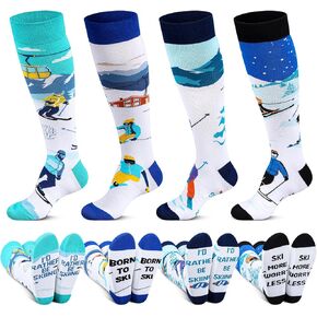 Coume 4 Pair Ski Socks Men Women Skiing Warm Long Socks for Skiing Snowboarding Funny Novelty Gifts For Ski Lovers Skiers Outdoor Sports Activities