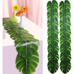 2 Pcs Artificial Palm Leaves Table Runners 72 Inch, Tropical Palm Leaves Table Runner Faux Leaf Table Cloth for Wedding Hawaiian Luau Theme Party Supply Summer Table Wall Decorations