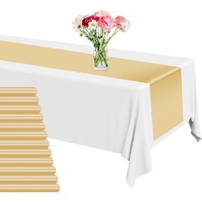12 Pack Plastic Table Runner 14 X 108 inch Champagne Long Wedding Table Runner Disposable Champagne Gold Table Runner for Dinner Champagne Table Decorations for Wedding Graduation Birthday Party Decor