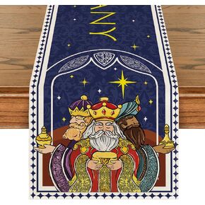 Artoid Mode Three Kings Stars Epiphany Day Table Runner, Seasonal Kitchen Dining Table Decoration for Home Party Decor 13x72 Inch