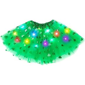 TWINKLEDE St Patrick's Day Tutu Skirt Light Up Green Tutus Glitter Skirts Holiday Costume Skirts for Women (B Green-Shamrock)
