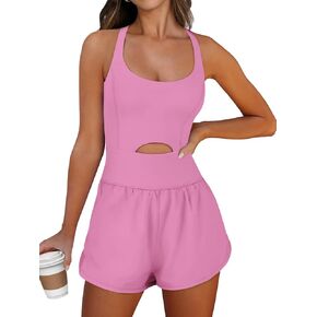 Caracilia Womens Workout Romper Running Short Athletic One Piece Jumpsuits Casual Summer Sets Outfits Exercise Gym Clothes