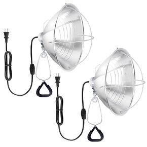 Healsmart 10.5" Clamp Light Socket and Bulb Guard, 250-Watt Maximum with 6 Feet 18/2 SPT-2 Cord, Aluminum Reflector E26 (no Bulb Included), for Reptiles and Plants Growing, 2-Pack