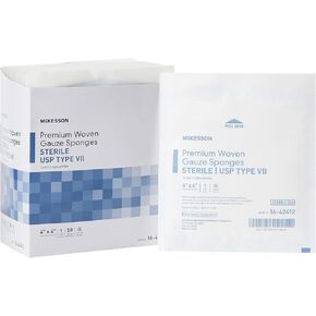 McKesson Premium Woven Gauze Sponges, Sterile, 12-Ply, USP Type VII, 100% Cotton, 4 in x 4 in, 50 per Pack, 1 Pack