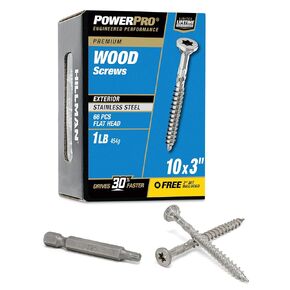 Power Pro Premium 305 Stainless Steel Wood Screws (#10 x 3") - 1lb Box