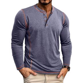 Men's Casual Henley Shirts Long Sleeve Basic Button T-Shirt Collarless Lightweight Pullover Tops Raglan Sleeve