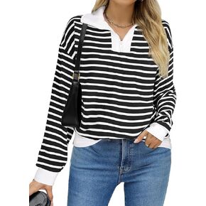 TAKEYAL Womens Half Zip Striped Sweatshirts Quarter Zip Casual Loose Pullover Trendy Tops 2025 Fall Fashion Clothes