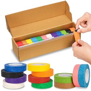 12 Pcs 12 Colored Painters Tape Rolls Colored Tape Rolls for Labeling Colored Masking Tape 2/3 inch with Dispenser Colored Tape Rolls Rainbow Paper Tape for Art DIY Craft Box Label (12, 2/3")