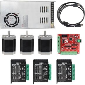 RATTMMOTOR CNC Controller Kit, 3 Axis CNC Kit with Nema23 Stepper Motor 57*76mm 270Oz-in 3A 1.8Nm, TB6600 Driver 4A, USB Mach3 CNC Motion Control Card Breakout Board, 24V Power Supply for CNC Machine
