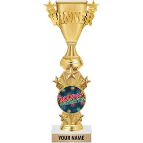 Crown Awards Personalized Winner Holiday Trophies - 10.5" Gold Holiday Decorating Starburst Trophy Prime