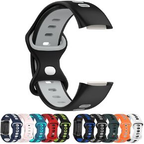 Compatible with Fitbit Charge 6/Charge 5 Replacement Band, Replacement Silicone Wrist Strap Bracelet Band, Soft And Durable(Black+Grey)
