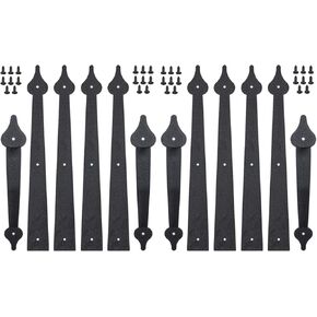 Decorative Garage Door Hardware Kit Carriage House Accents 8 Hinges and 4 Handles for 2 Car Garage, Screw Mounted, Black Steel