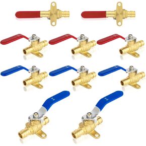 10-Pack GUOFIS 1/2-Inch PEX-A Expansion Ball Valve with Drop Ear, Full Port Shut-off Brass Ball Valves for PEX-A Pipe, Hot(Red) and Cold(Blue) Water Valve, ASTM 1960