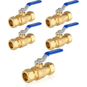 (Pack of 5) Seelink 3/4 Inch Compression Ball Valve Full Port Heavy Duty, Brass Shut Off Valve for Potable Water, blue