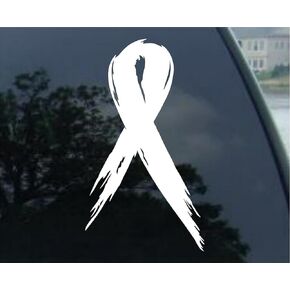 Breast Cancer Awareness Ribbon White Car Window Vinyl Decal Sticker 5" Tall