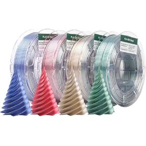 eSUN Silk Magic PLA Filament Bundle 1.75mm, Silk Dual Color Co Extrusion 3D Printer Filament, 200g x 4 Spools 3D Printing Color Change Filament, Red Silver + Blue Silver + Gold Silver + Green Silver