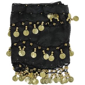 2 Women's Sweet Bellydance Hip Scarf with Gold Coins, Black and Gold