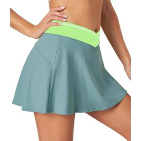 Ewedoos Women's Athletic Skirt Cross Waist Tennis Skirt with Pockets Linner Skorts Tennis Skirts Golf Pickleball Casual