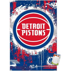 Trends International NBA Detroit Pistons - Maximalist Logo 23 Wall Poster, 22.4L x 14.7W, Premium Poster & Mount Bundle