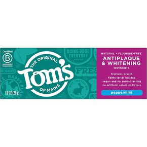 Tom's of Maine Fluoride-Free Antiplaque & Whitening Toothpaste, Travel Size, Peppermint, 1 oz. 12-Pack