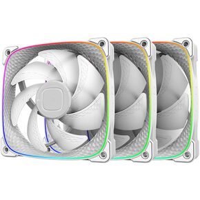 Squama 2503 RGB PWM Fan - 120mm - 3 Pack – Performance & Silent Balance - Dual Lighting Loop - 5V 3pin addressable RGB - 4pin PWM - with Controller - White(GEO-S2503W-3)