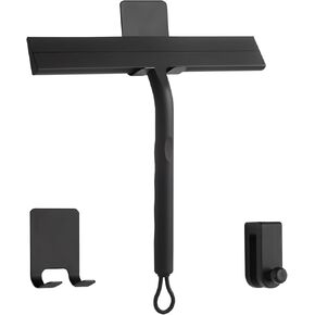 Shower Squeegee for Glass Doors, 8.5" Slicone Squeegee for Shower Glass Door, Black Shower Squeegee for Shower Doors Windows Mirrors Cars Cleaning, Shower Door Squeegee with 2 Hooks