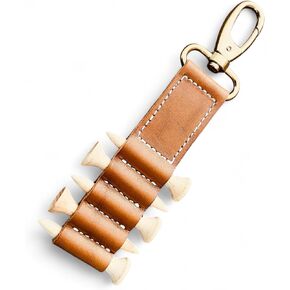 Geoffrey | Golf Ball Tee Holder for 5 Tees I Vintage Tan Leather with Snap Hook for Bag or Trousers Loop Hanging - Tee Holder only