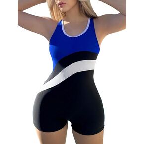 SweatyRocks Women's Colorblock One Piece Swimsuit Scoop Neck Boyleg Bathing Suit Monokini