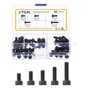 M5x0.8x8/10/12/16/20 Hex Socket Head Cap Screws Blots Assortment Kit - 50Pack - Good for Mountain Bike, Auto, Motorcycle - Carbon Steel Machine Screws Bolts - Black