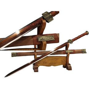 Han jian,Hand Forged(Damascus Steel Octahedron red Blade,Rosewood Scabbard) Chinese Sword