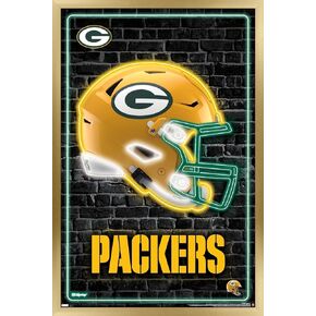 Trends International NFL Green Bay Packers - Neon Helmet 23 Wall Poster, 22.4L x 14.7W, Gold Framed Version