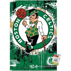 Trends International NBA Boston Celtics - Maximalist Logo 23 Wall Poster, 22.37" x 34.00", Poster & Push Pin Bundle