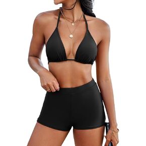 Boyshorts Swimsuits for Women-High Waisted Bikini Set 2 Piece Tummy Control Bathing Suit Triangle Top Shorts Bottom in Kuwait