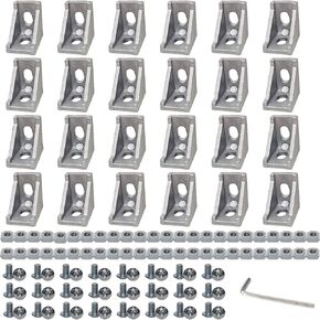24pcs 2020 Corner Bracket, 2020 Aluminum Extrusion Profile Connector, Aluminum Extrusion Hardware V-Slot Accessories, T-Slotted for 2020 Aluminum Profile 3D Printer Frame Parts Accessories (Silver)