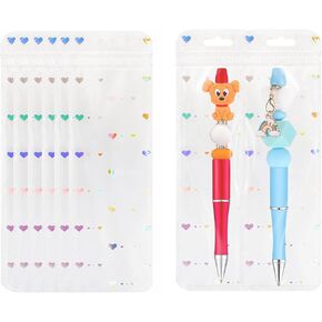 100pcs Holographic Bead Pen Packaging Bags for Small Business Resealable Beadable Pen Packaging Bags Sample Bags Clear for Packaging Lipgloss,Jewelry, Cosmetic,Candy 2.36x7.3inch