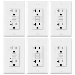 ELECTECK 6 Pack GFCI Outlets 20 Amp, Non-Tamper Resistant, Decor GFI Receptacles with LED Indicator, Ground Fault Circuit Interrupter, Wallplate Included, ETL Listed, White
