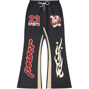 GORGLITTER Men's Y2k Graphic Flare Sweatpants Drawstring Waist Loose Fit Pants with Pockets